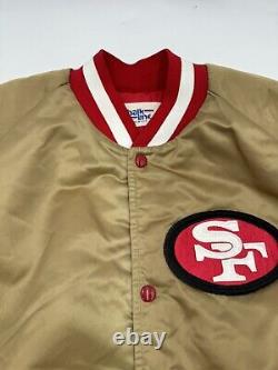 VTG San Francisco 49ers Chalk Line Satin Bomber Jacket XL Back Spell Out Gold