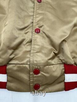 VTG San Francisco 49ers Chalk Line Satin Bomber Jacket XL Back Spell Out Gold