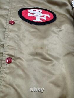 VTG San Francisco 49ers Chalk Line Satin Bomber Jacket XL Back Spell Out Gold