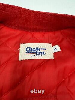 VTG San Francisco 49ers Chalk Line Satin Bomber Jacket XL Back Spell Out Gold