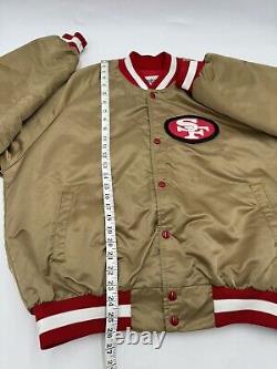 VTG San Francisco 49ers Chalk Line Satin Bomber Jacket XL Back Spell Out Gold