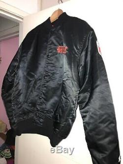 Vintage 80s SF 49ers Black STARTER Satin Jacket Big Logo USA Made Sideline Pro