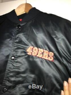 Vintage 80s SF 49ers Black STARTER Satin Jacket Big Logo USA Made Sideline Pro