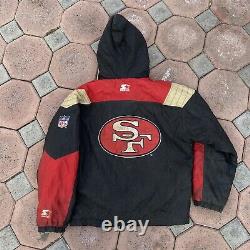 Vintage 90's STARTER San Francisco 49ers 1/4 Zip Pullover Jacket with Pouch + Hood