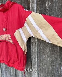 Vintage 90's Starter San Francisco 49ers 1/4 Zip Pullover Jacket withPouch & Hood