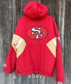 Vintage 90's Starter San Francisco 49ers 1/4 Zip Pullover Jacket withPouch & Hood