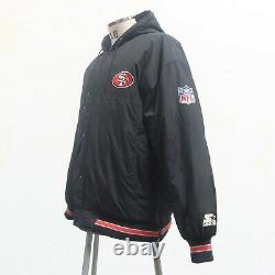 Vintage 90s San Francisco 49ers Hooded Parka Jacket Starter Size L Black