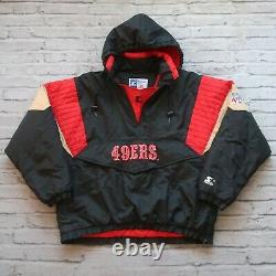 Vintage 90s San Francisco 49ers Pullover Parka Jacket by Starter Size XL Black