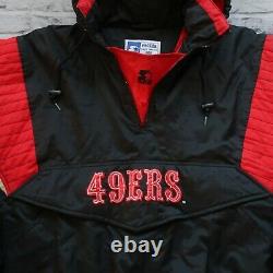 Vintage 90s San Francisco 49ers Pullover Parka Jacket by Starter Size XL Black