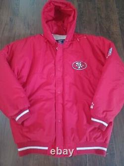Vintage 90s San Francisco 49ers Starter Red Hooded Parka Coat Jacket Size XL