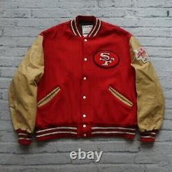 Vintage 90s San Francisco 49ers Super Bowl Leather Wool Varsity Jacket 50 Delong