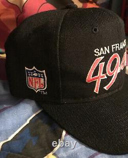 Vintage 90s Sports Specialties San Francisco 49ers Black Script Snapback Hat Cap