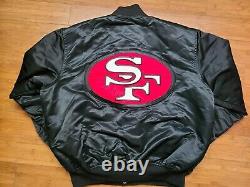 Vintage Mens Starter San Francisco 49ers Big Logo Satin Jacket Size XL-Black