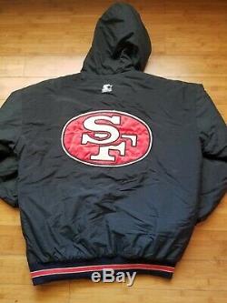 Vintage Mens Starter San Francisco 49ers Hooded Jacket Size Large-Black