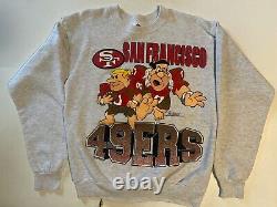 Vintage NFL Flintstones Crewneck Sweater San Francisco 49ers Grey SIZE L RARE