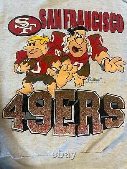 Vintage NFL Flintstones Crewneck Sweater San Francisco 49ers Grey SIZE L RARE