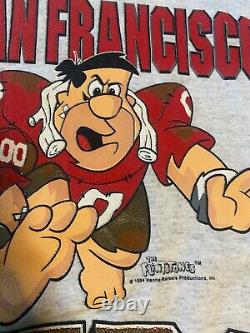 Vintage NFL Flintstones Crewneck Sweater San Francisco 49ers Grey SIZE L RARE