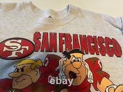 Vintage NFL Flintstones Crewneck Sweater San Francisco 49ers Grey SIZE L RARE