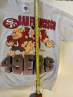 Vintage NFL Flintstones Crewneck Sweater San Francisco 49ers Grey SIZE L RARE