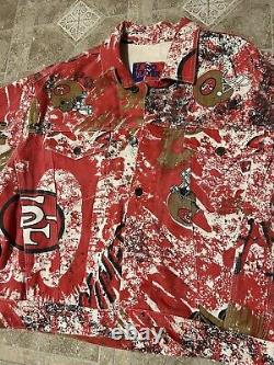 Vintage NFL San Francisco 49ers Denim Pro Player AOP graffitti Jacket Size L/XL