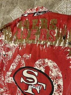 Vintage NFL San Francisco 49ers Denim Pro Player AOP graffitti Jacket Size L/XL