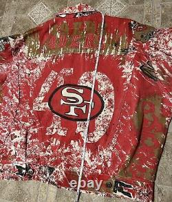 Vintage NFL San Francisco 49ers Denim Pro Player AOP graffitti Jacket Size L/XL