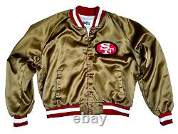 Vintage San Francisco 49ers Chalk Line Gold Satin Bomber Jacket Plain Back Sz XL