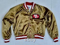 Vintage San Francisco 49ers Chalk Line Gold Satin Bomber Jacket Plain Back Sz XL