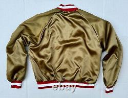 Vintage San Francisco 49ers Chalk Line Gold Satin Bomber Jacket Plain Back Sz XL