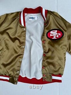 Vintage San Francisco 49ers Chalk Line Gold Satin Bomber Jacket Plain Back Sz XL