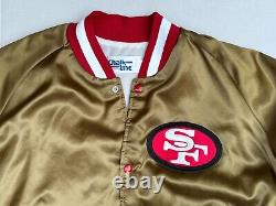 Vintage San Francisco 49ers Chalk Line Gold Satin Bomber Jacket Plain Back Sz XL