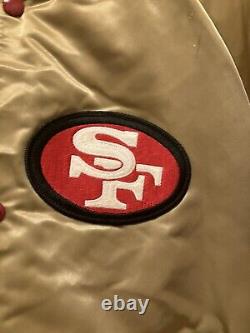 Vintage San Francisco 49ers Chalk Line NFL Gold Satin Bomber Jacket Size L USA