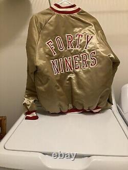 Vintage San Francisco 49ers Chalk Line NFL Gold Satin Bomber Jacket Size L USA