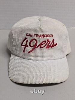 Vintage San Francisco 49ers Corduroy Snapback Rare White Cap Sports Specialties