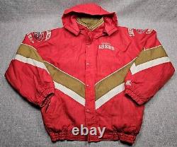 Vintage San Francisco 49ers Jacket Mens XL Starter Hooded Puffer NFL 90s