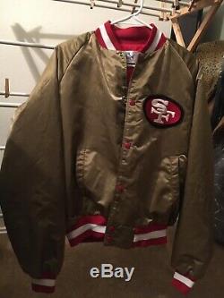 Vintage San Francisco 49ers Satin Jacket Gold Chalk Line NFL L Large