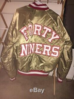 Vintage San Francisco 49ers Satin Jacket Gold Chalk Line NFL L Large