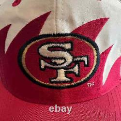 Vintage San Francisco 49ers Sharktooth Logo 7 Snapback Hat White Red Taiwan ROC