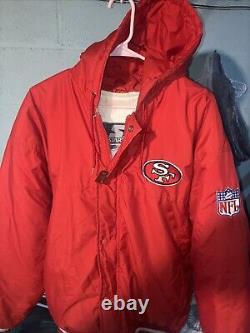 Vintage San Francisco 49ers Starter Jacket Mens Medium Red Full Zip Hood