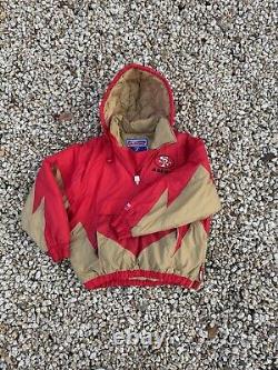 Vtg 90s NFL Proline San Francisco 49ers Shark tooth Hooded Jacket Sz L Logo 7 SF