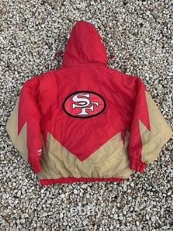 Vtg 90s NFL Proline San Francisco 49ers Shark tooth Hooded Jacket Sz L Logo 7 SF