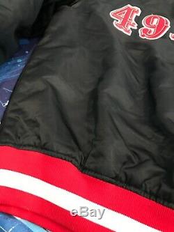 Vtg 90s SF 49ers Satin Starter Black Jacket Old English Script Logo USA Made