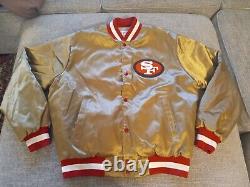 XL 80s San Francisco 49ers NFL Spellout Satin Jacket Coat Chalk Locker Line