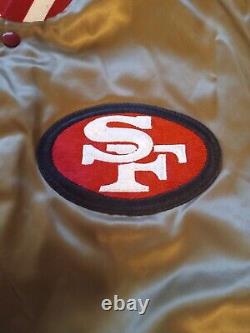 XL 80s San Francisco 49ers NFL Spellout Satin Jacket Coat Chalk Locker Line